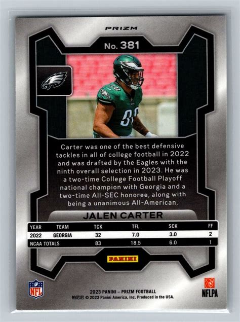 2023 Panini Prizm Jalen Carter Neon Green Pulsar Rookie 381 EBay