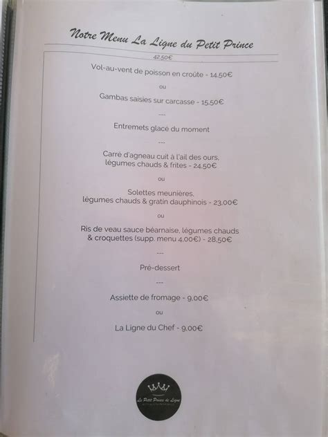 Menu at Petit prince de ligne, Ath
