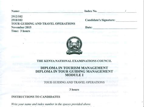 Diploma In Tourism Management Module 1 Knec Past Papers Ke