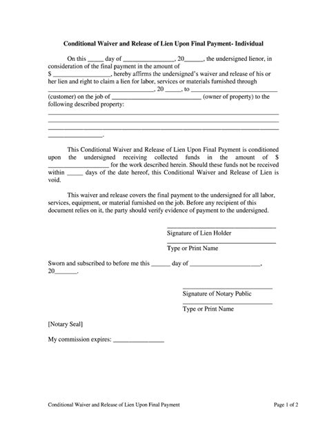 Conditional Release Form Fillable Printable Forms Free Online