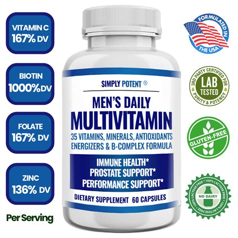 Simply Potent Daily Multivitamin for Men, 35 Vitamin, Mineral ...