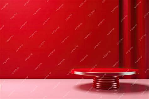 Premium Ai Image Empty Vivid Red Color Studio Table Room Background