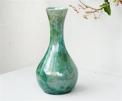 Green Ceramic Vase Crystalline Pottery Bud Vase T For Etsy