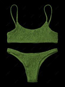 Off Hot Smocked Bikini Top And Bottoms In Grass Green Zaful