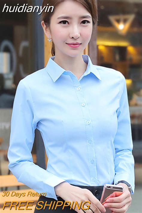 Huidianyin Women Shirts Blouses Women White Shirt Long Sleeve Blouse Female Tops Ol Basic Shirt