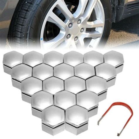 20x Chrome Car Wheel HEX Nut Bolt Cap Cover Universal Fit With Removal