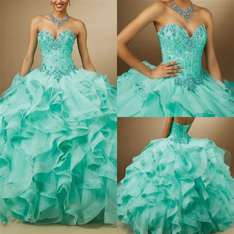 Mint Green Ball Gown Quinceanera Dresses Custom Made Sweetheart