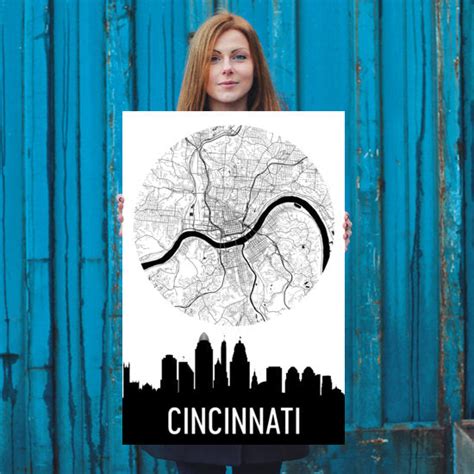 Cincinnati Skyline Silhouette Art Prints – Modern Map Art