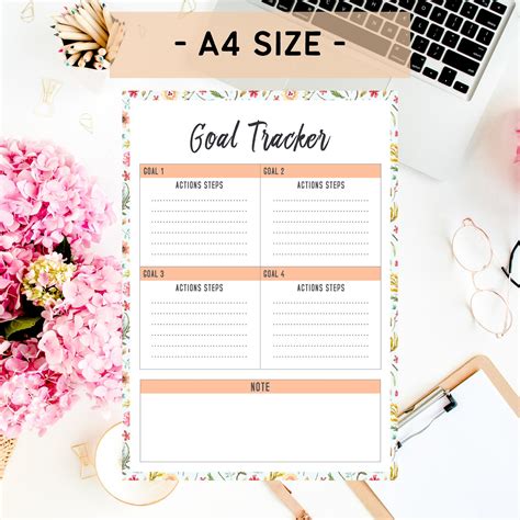 GOAL TRACKER Printable Goal Printable Goal Tracker L Goal Worksheet Productivity Planner Digital ...