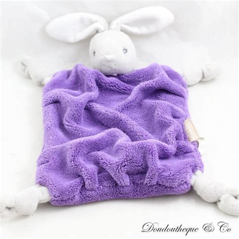 Doudou Plat Lapin Kaloo Plume Gris Violet Purple Coins Nou S C