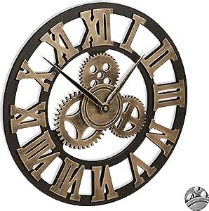 Relaxdays Gear Wall Clock No Ticking Noise Roman Numerals Vintage