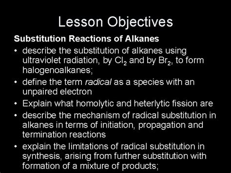 As Chemistry Substitution Reactions Of Alkanes Lesson Objectives