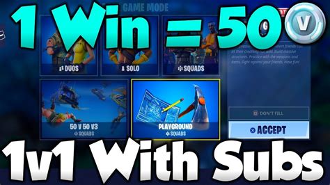 1 WIN 50 VBucks Fortnite 1v1 PlayGround Mode Fortnite PlayGround