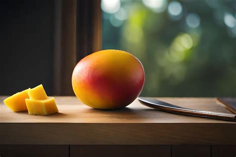 Premium Photo A Mango And A Piece Of Cheese Sit On A Table Next To A