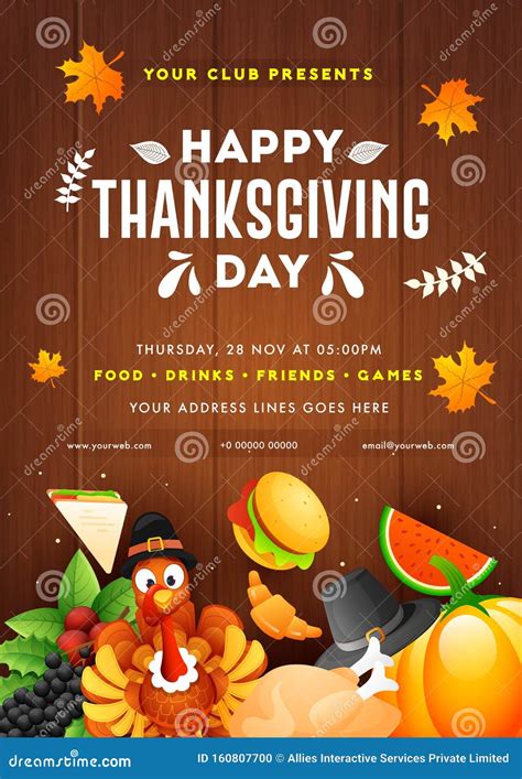 Happy Thanksgiving Day Template Or Flyer Design With Turkey Bird