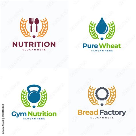 Set Of Food Nutrition Logo Designs Concept Wheat Grain Agriculture