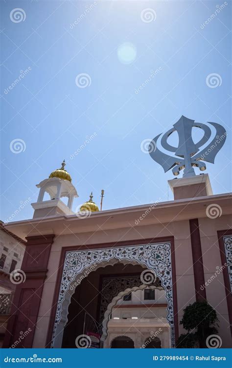 Khanda Sikh Holy Religious Symbol At Gurudwara Entrance With Bright