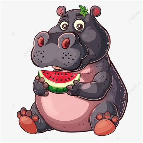 Cute Hippopotamus Eating Watermelon Isolated Cartoon Animal, Animals ...