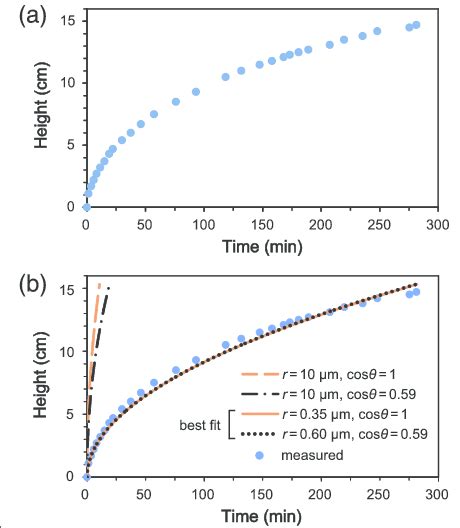 Measured And Calculated Values Of Capillary Rise Over Time Examples Of