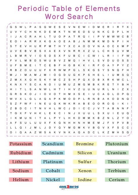 Periodic Table Word Search Printable