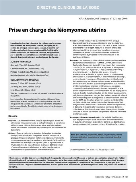 Pdf Prise En Charge Des L Iomyomes Ut Rins Sogc Org La Pr Sence