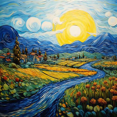 Van Gogh Inspired Landscape Paintings with Vibrant Colors Stock ...