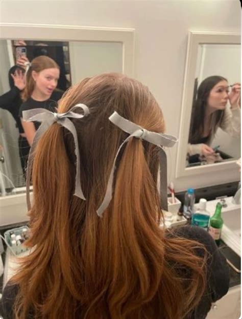 Fall Hair Girly Hair Half Up Half Down With Ribbon In Hair Two Pigtails