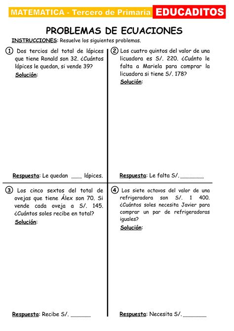 Resolucion De Ecuaciones Para Tercer Grado De Primaria Doc