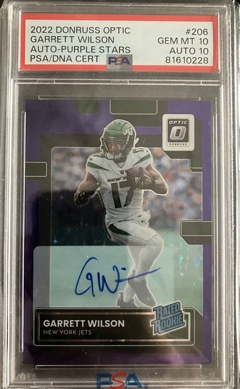 2022 Donruss Optic Garrett Wilson Psa 10Auto 10 Rc Purple Stars 50