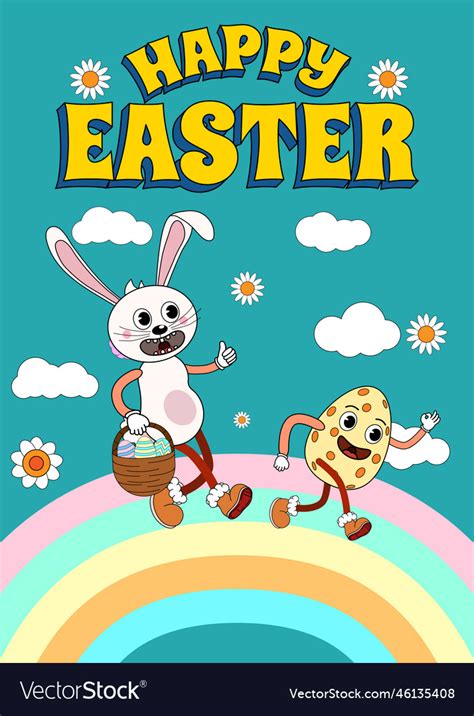 Vintage Happy Easter Poster Trendy Groovy Vector Image