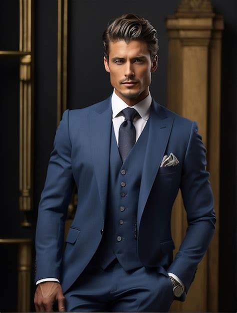 Premium Ai Image Handsome Man In Blue Suit