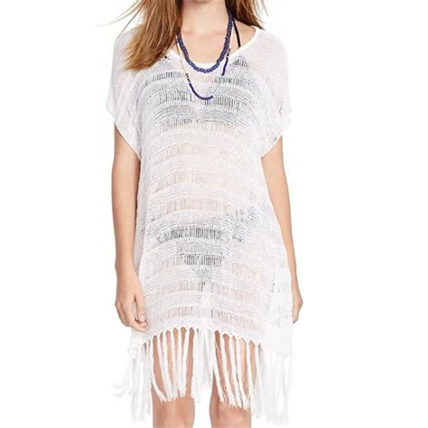 Sexy Beach Cover Up Crochet White Swimwear Dress Ladies Plage Tunics