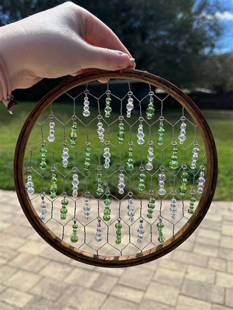 Glass Bead Chicken Wire Suncatcher Handmade Suncatcher Embroidery Hoop