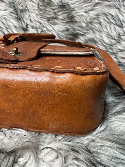 Vintage Western Tooled Brown Leather Saddle Bag Pur Gem