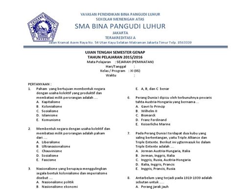 Soal Sejarah Kelas Beserta Jawaban Rakyatnesia