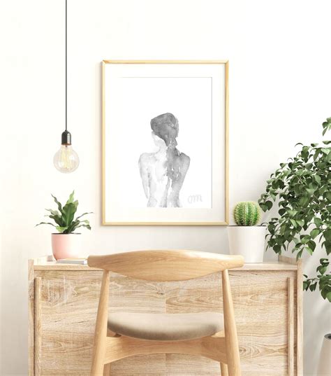 Black And White Nude Woman Watercolor Print Naked Girl Figure Etsy