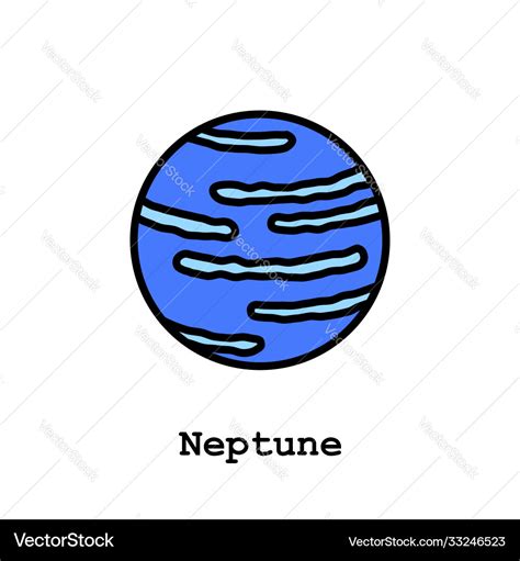 Neptune Planet Color Icon Thin Line Linear Vector Image