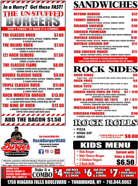 Tonawanda Menu Rock Burger Usa