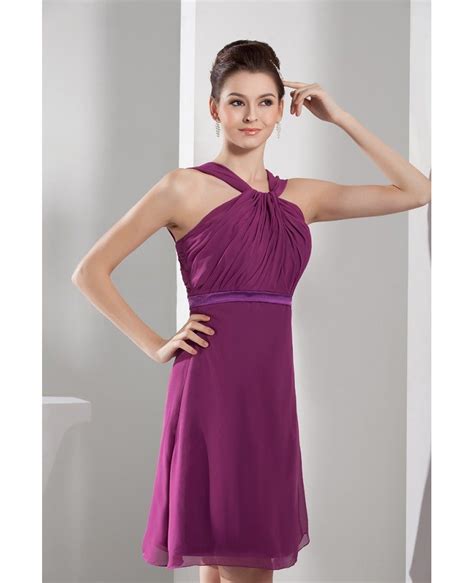 A Line Halter Knee Length Chiffon Bridesmaid Dress Op4655 99