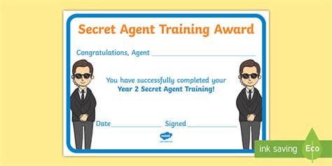 Secret Agent Training Certificate (teacher made)