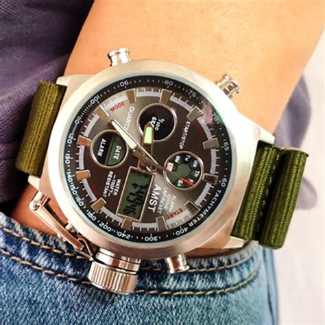 Amst Rel Gio De Quartzo Masculino Anal Gico Digital Dual Display Imperme Vel Esportes Marca