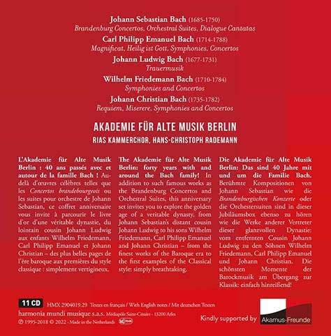 Akademie F R Alte Musik Berlin The Bach Dynasty Cds Jpc