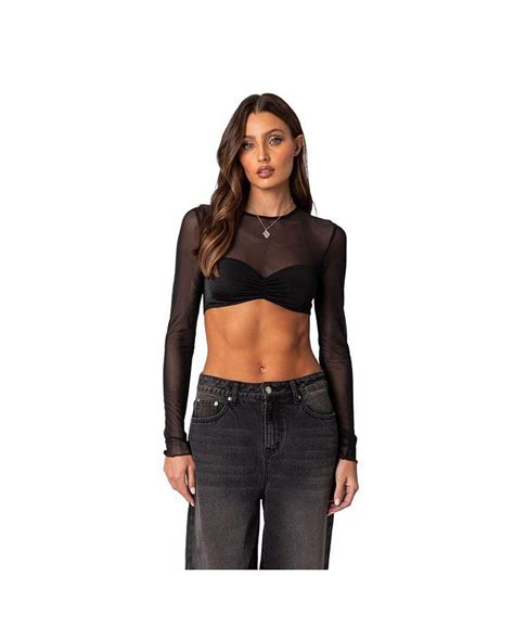 Edikted Women S Night Out Sheer Crop Top Macy S