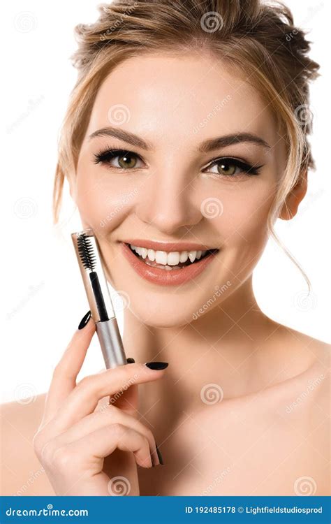 Smiling Naked Beautiful Blonde Woman Holding Stock Photo Image Of European Emotion