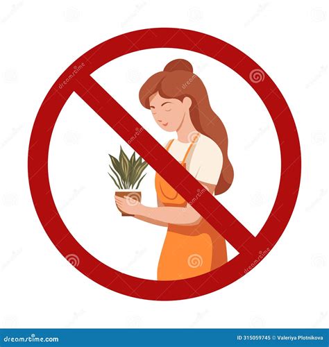 Woman with a Plant As a Sign of Prohibition. Gardening is Forbidden