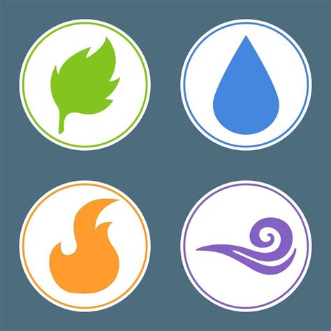 Four Elements Fire Water Earth Air Nature Element Stickers Vector