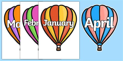 Months Of The Year On Hot Air Balloons Stripes