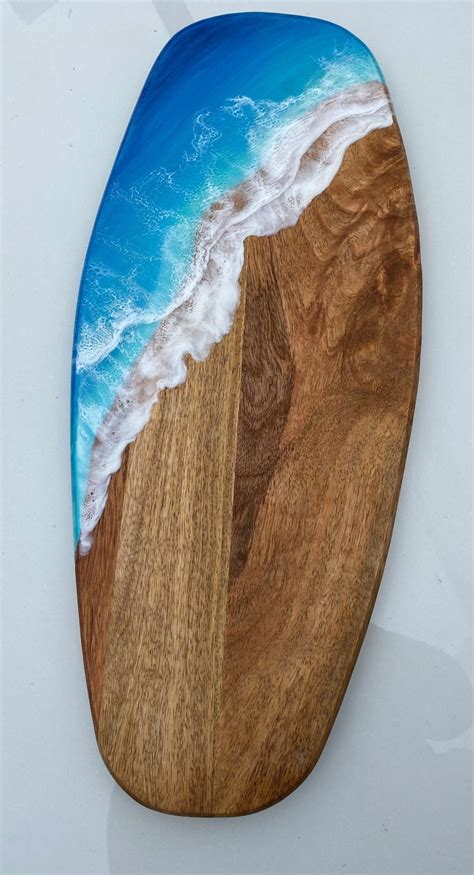 Ocean Wave CUTTING BOARD Surfboard Shaped Resin Cheese Board Etsy