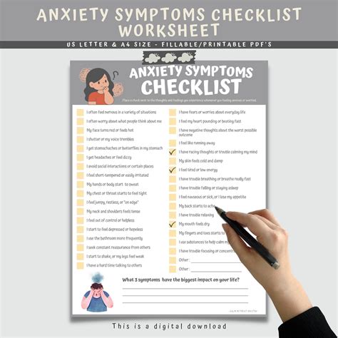 Anxiety Symptoms Checklist Worksheet for Kids & Teens, Adolescent Worry ...