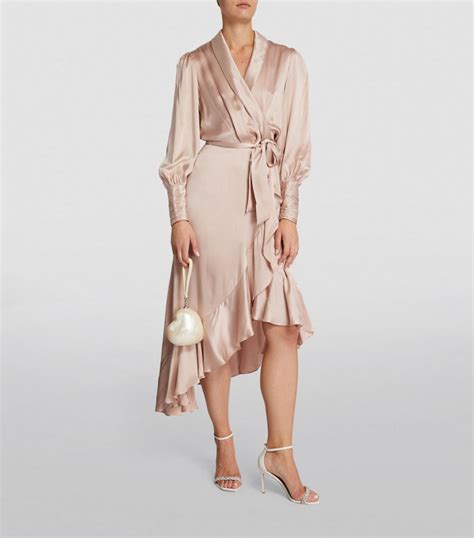 Womens Zimmermann Pink Silk Wrap Midi Dress Harrods Us